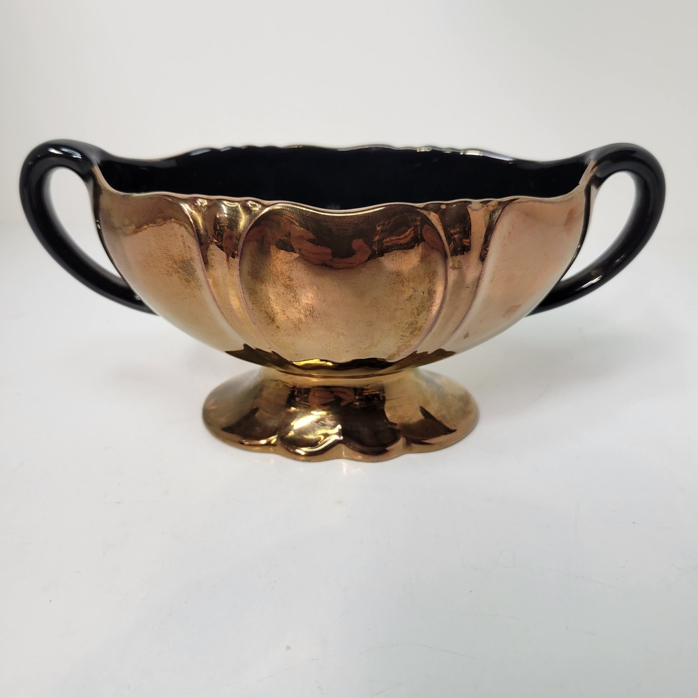 Beswick England 1187-3 Vintage Gold Black Footed Bowl Planter Vase Decor